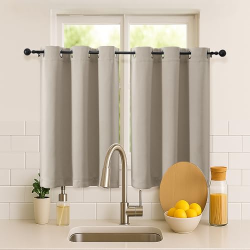 Image of Simplebrand Stone Short Cafe Curtains 36 Inch Length 2 Panels Set, Half Window Grommet Privacy Drape Tiers for Kitchen, Thermal Insulated Room Darkening Curtains for Bathroom Shades, W40 x L36
