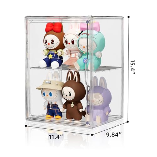 HOYOJA Clear Acrylic Display Case, Super Large Stackable Storage Bins Magnetic Attraction Lids, 3 Pack Acrylic Box with Divider for Collectibles, Figures, Purse, Handbag, Wallet, 11.4x9.84x15.4 inch