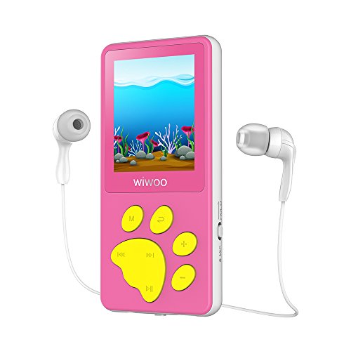 Aniee MP3 Player/MP4 Player, Kids MP3 Player with FM Radio/Video/Photo Viewer & Voice Recorder, Music Player with Cartoon Bear Paw Button Support Up to 64GB, Pink