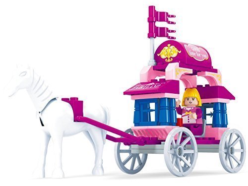 Ausini Fairy-Land White Horse and a Wagon with a Girl Princes Building Blocks Educational Set Compatible Blocks, 57 Piece