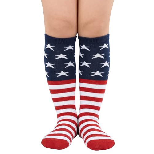 Kids American Flag Patriotic 4th of July Socks Independence Day USA Knee High Socks for Girls Boys Baby Toddler 3-6 Years