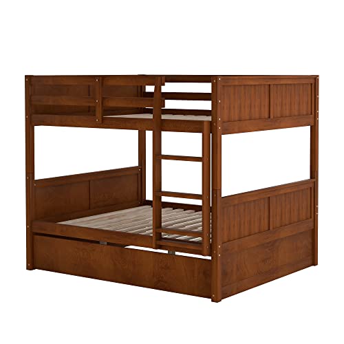 Merax-Bunk-Bed-with-Trundle-Full-Over-Full-Wood-Bed-Frame-No-Box-Spring-Needed-for-Kids-Boys-or-Girls-Walnut Merax Bunk Bed with Trundle Full Over Full Wood Bed Frame No Box Spring Needed for Kids Boys or Girls Walnut