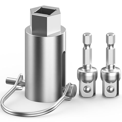 Trailer Jack Drill Adapter for 1 Inch Drive Shaft Heavy Duty Stainless Steel Socket with 1/2 Inch Bit Adjustable Integrated Chuck Adapter Fits Any 1 Drive for RV Camper & Utility Trailers