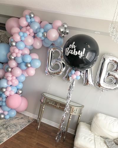 Image of 140Pcs Gender Reveal Balloon Garland Arch Kit - Pink and Blue Balloons Silver Latex Balloon for Boy or Girl Gender Reveal Decorations Birthday Party Baby Shower Celebration Anniversary (No Box)