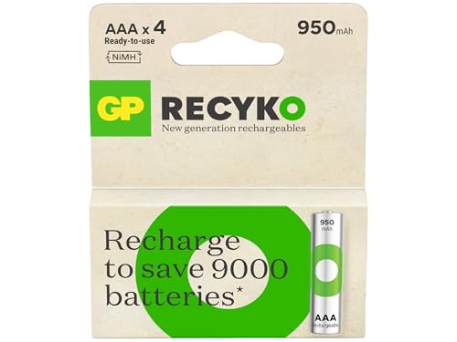 GP Lot de 4 piles Recyko 950 AAA Slim Pen Ni-Mh rechargeables 1,2 V