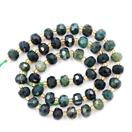 Malahill Wholesale Natural Stone Beads for Bracelets Necklaces Making Sold per Bag 5 Strands and one roll Cord Inside Faceted rondelle Moss Agate 8mm