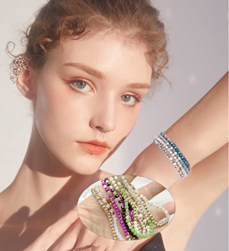 WAINIS 27-28Pcs Delicate Boho Beaded Bracelet Multi Layer Versatile Statement Bracelets Stackable stretch Cuff Sparkly Glass Crystal Beads bracelets3
