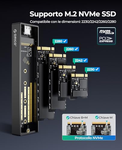 Case SSD M.2 NVMe Adattatore USB C USB 3.1 Gen2 10Gbps SSD Esterno per Custodia Disco Rigido a PCIe M-Key M2 per 2230/2242/2260/2280 NVMe SSD con UASP, SMART- M2PV2 - Hdd - Immagine 3