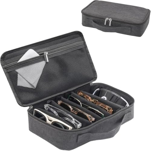 Image of Lolalet Travel Sunglasses Organizer Storage Case, Adjustable Slots Multiple Eyeglasses Storage Bag, Portable Glasses Eye Wear Holder for Men Women Traveling -7 Slots, Dark Grey