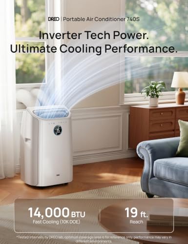 Image of DREO Inverter Dual-Hose Portable Air Conditioners 740S, High Efficiency, 14000 BTU ASHRAE (10000 BTU DOE) 42dB Quiet Smart AC Unit, Drainage-Free, APP /Voice /Remote Control, for Bedroom & Large Room