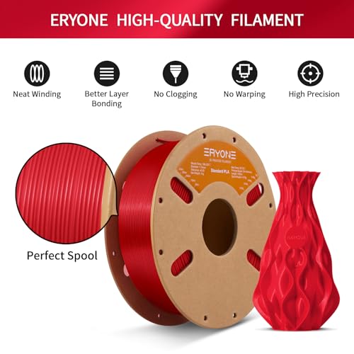 Image of ERYONE PLA Filament 3D Printer PLA Filament 1.75mm + /- 0.03mm, PLA Filament 1KG Cardboard Spool(2.2LBS), China Red