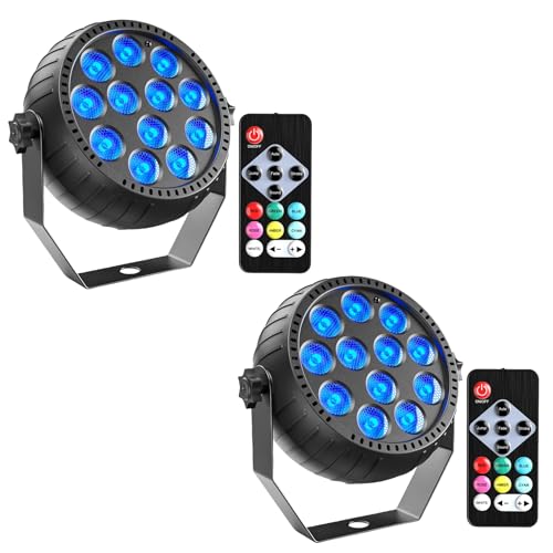 Erreyht 2PCS Rechargeable LED Par RGB Mini Uplights, 12 LED Spotlight Battery Powered with Remote Control Stage Light for Party Bar Stage DJ Disco Wedding Halloween Christmas