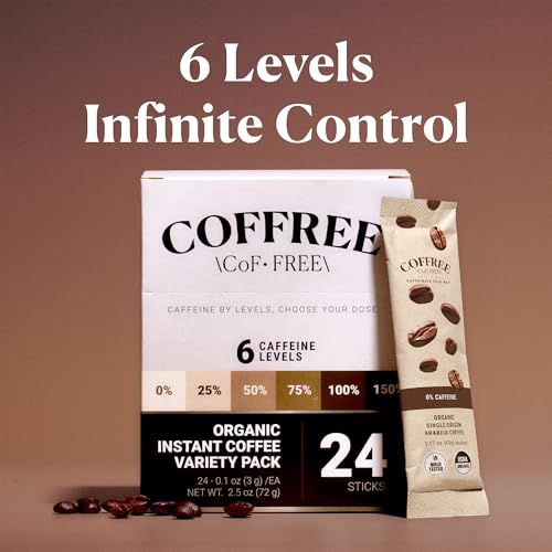 Image of COFFREE 100% Caffeine Instant Coffee - Medium Roast Arabica Coffee Powder for Hot or Cold Brew - Balanced Roast with Subtle Bitterness & Smooth Aroma
