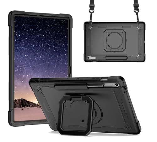 Image of Case for Samsung Galaxy Tab S10 FE+ /S10 FE Plus 13.1 Inch 2025 Released - Heavy Duty Impact Resistant Case Cover with Rotating Ring Stand (Black /Black)