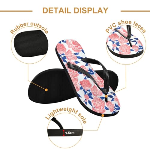 Sinestour Rose Blue Leaves Flip Flops for Beach Thong Sandals Anti-slip Lightweight Flat Slippers for Summer Travel Swim3