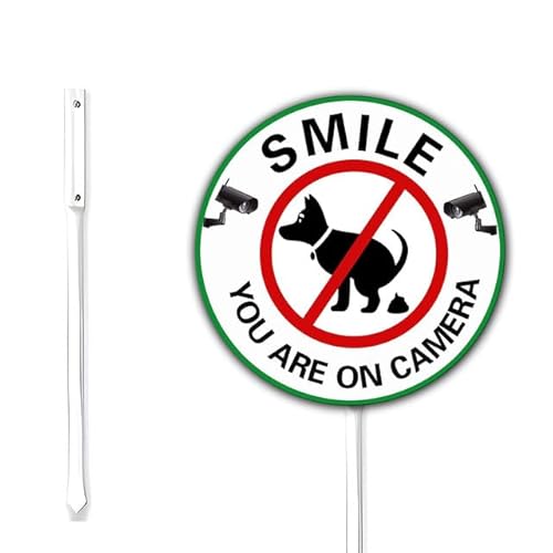 Smile You Are on Camera, Funny Dog Poop Sign, No Dog Poop Signs for Yard Small, Dog Poop Signs for Lawn Polite, 9.2 X 9.2 Inches, Stong and Sturdy Aluminum Sign Rust Free Weatherproof