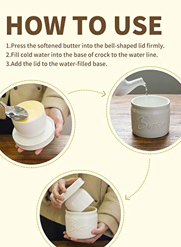 image for Porcelain Butter Crock Keeper, French Butter Dish with Lid, Butter Cro