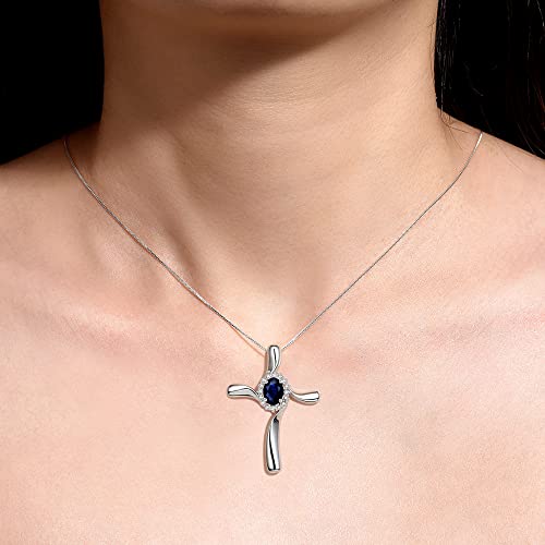 Rylos Necklaces For Women Sterling Silver 925 Cross Necklace Gemstone & Genuine Diamonds Pendant With 18" Chain 7X5Mm Sapphire September Birthstone Womens Jewelry Silver Necklace For Women #TOP1