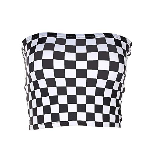 Women's Strapless Plaid Tube Top Fashion Summer Casual Basic Slim Fit Checkered Bandeau Crop Top