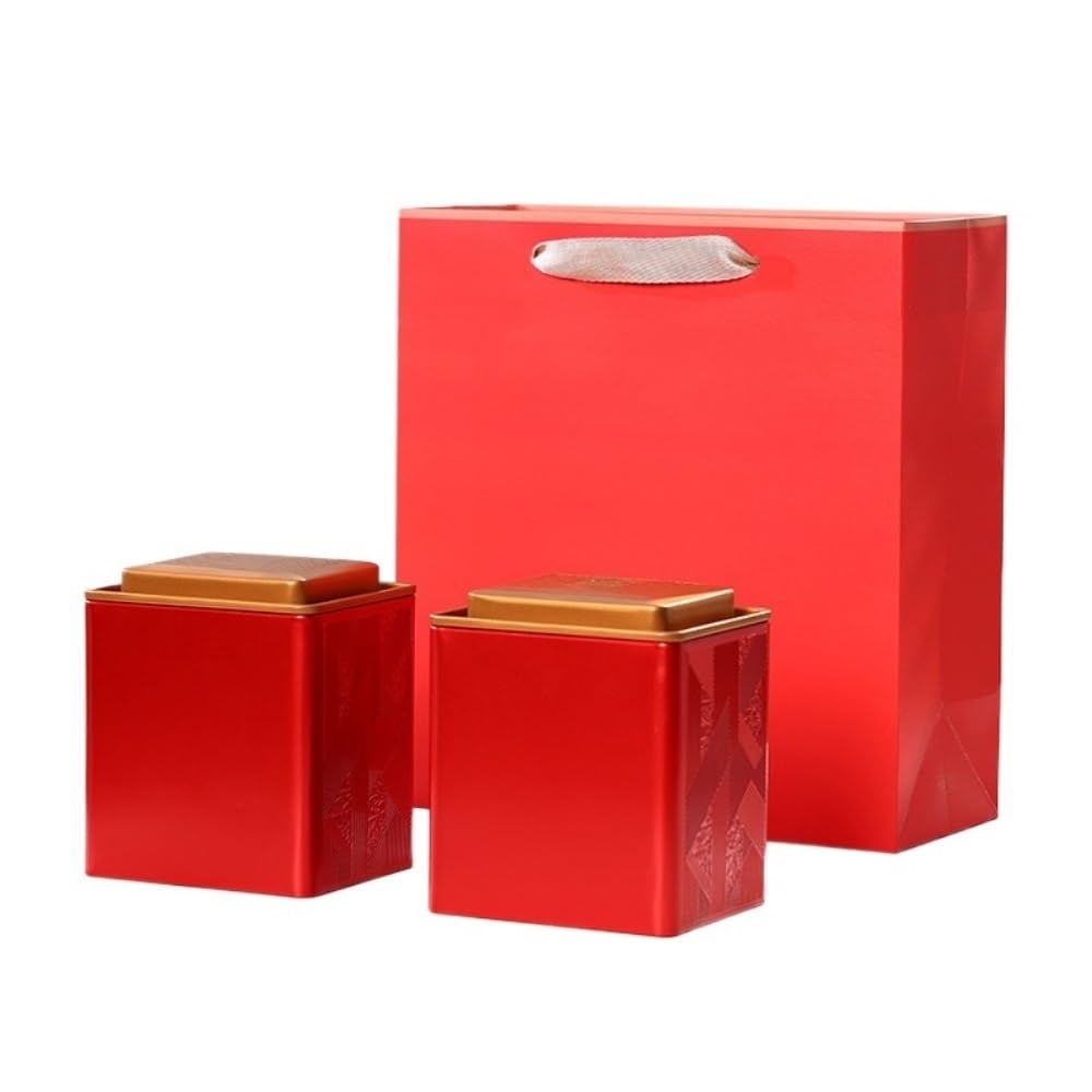 Latas De Té Contenedor de almacenamiento de té a granel, tarro cuadrado, lata sellada, tarro vacío, juego de té chino retro, juego de caja de regalo con tarro doble Tarro Para Guardar Té(A,M)