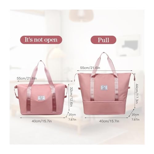SOYON Large Capacity Travel Bag,Double Layer Wet Separation Travelling Bag,Collapsible Waterproof Large Capacity Travel Handbag For Outdoor(Cherry Blossom Pink)2