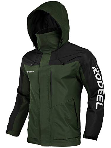 Rodeel Chaqueta impermeable para hombre con capucha plegable con logo reflectante, abrigo resistente al viento para pesca al aire libre de la caza de la montaña Cover