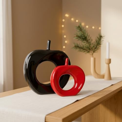 Image of Home D�cor Apple Shape Statues| Glossy Ceramic Figurines - (Set of 2 Piece, Red & Black)