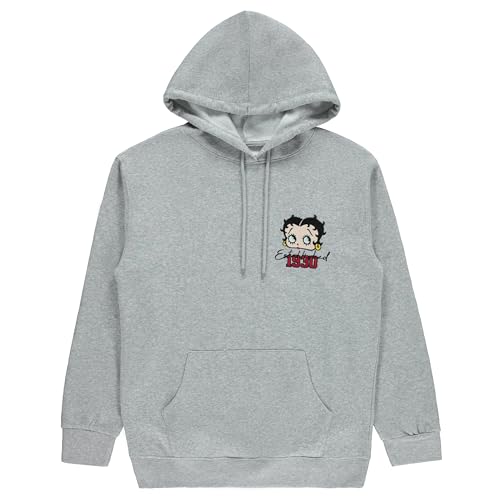 Betty Boop Ladies Fashion Sweatshirt - Paramount Embroidered Hoodie Sweatshirt (Heather Grey, Medium)