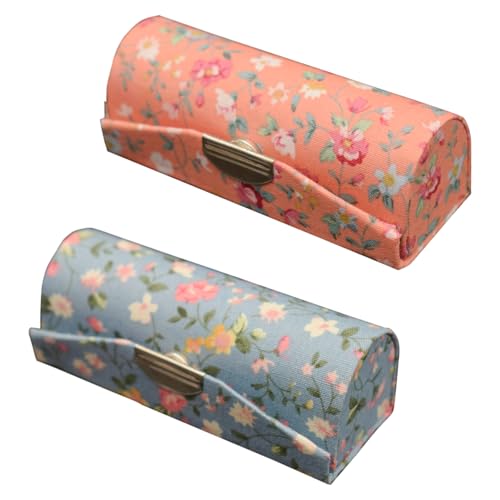 2 peças de estojo floral para batom com espelho, porta-batom vintage com compartimento único, organizador de maquiagem de viagem para mulheres (laranja e azul)