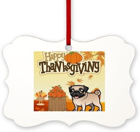 CafePress Happy Thanksgiving Pug Scroll Holiday Ornament 4" x 2.75"