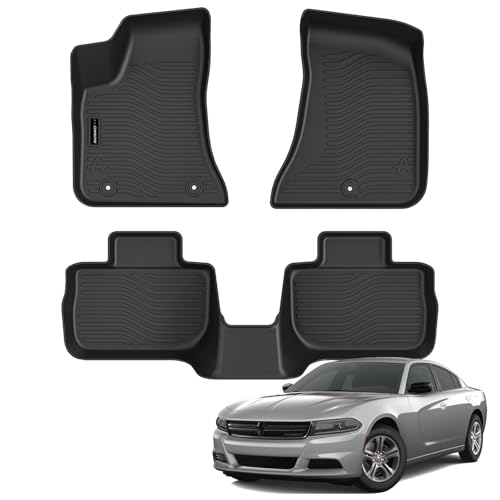 Auxko All Weather Floor Mats for 2011-2023 Dodge Charger RWD & Chrysler 300 RWD TPE Rubber Liners Accessory for 2011-2023 Dodge Charger RWD & Chrysler 300 RWD Odorless Anti-Slip Mats Black