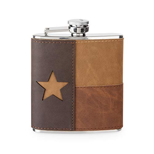 Foster & Rye Leather Texas Metal Flasks, 6 Oz, Brown #TOP30