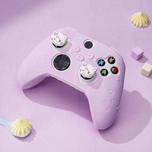 GeekShare Zestaw ochronnych uchwytów do kontrolera Xbox Series X/S, słodki fioletowy, silikonowy pokrowiec na kontroler Xbox z 2 nakładkami na kciuk i 2 naklejkami, Mikko