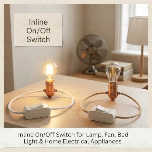 Image of Electric Hanging Bed Switch White | Inline On /Off Switch for Lamp, Fan, Bed Light & Home Electrical Appliances (Pack of 6)