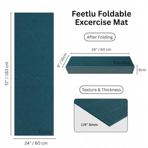 ヨガマット トレーニングマット 厚さ 6mm (1/4インチ) 軽量 POEリング素材 フィットネスマット エクササイズマット 高密度 肌に優しい 両面の滑り止 折りたたみ 耐久性 フィットネス トレーニング ストレッチ スポーツマット 持ち運びに便利 (Green) 2枚目