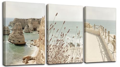 Image of Sungeek Canvas Wall Art Prints 3 Pieces Modern Picture Framed Seaside Scenery Artwork Paintings for Bedroom Living Room Kitchen Home Wall Decoration Paintings 30 x 40cm
