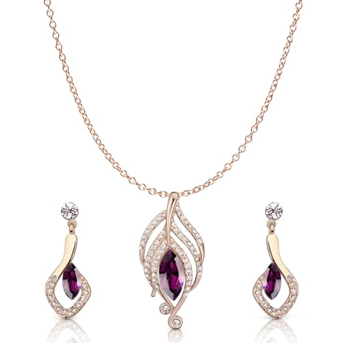 Crystalline Azuria Mujer 18ct Chapado en Oro Rosa Cristales Amatista simulada Juego de joyas Collar con Colgante 45 cm Pendientes para Mujer y Niña