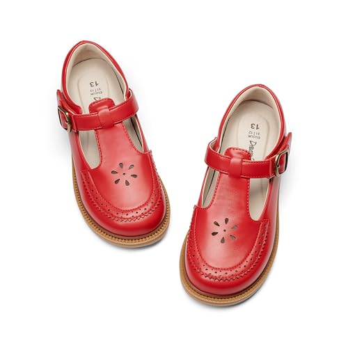 DREAM PAIRS Girl Mary Jane Dress Shoes - Ballet Flats for Girl School Uniform Shoes for Toddler Little Girls 5 Toddler Red