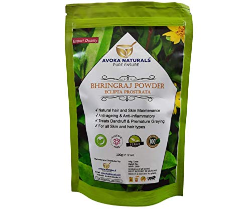 Avoka Naturals 100% Pure Bhringraj Powder (Eclipta Prostrata) 100gm For Premature Grey Hair Defence