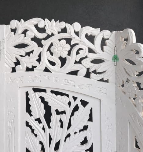 Image of Wooden Room Divider 6 Feet, 4-Panel Folding Wooden Partition for Living Room, Office, Pooja Room, Restaurant, Kitchen & Balcony (2W x 1.82H Meters). (White-Black Border)