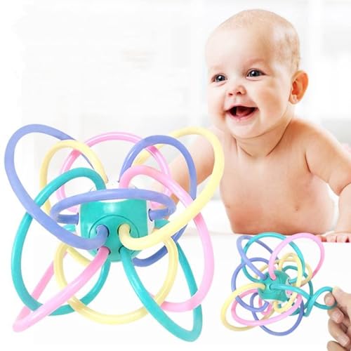 Image of Lefan Infant Silicone Sensory Baby Teether Tube Ball Loopi Toy Sensory Teething Toys with Rattle for Babies 3-12 Months New Borns-Multicolor