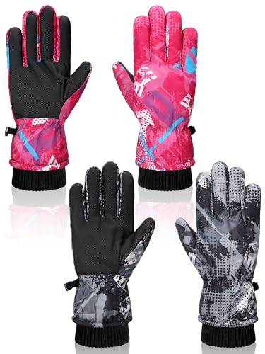 2 pares de luvas de esqui infantis impermeáveis para inverno luvas quentes de dedo inteiro luvas de