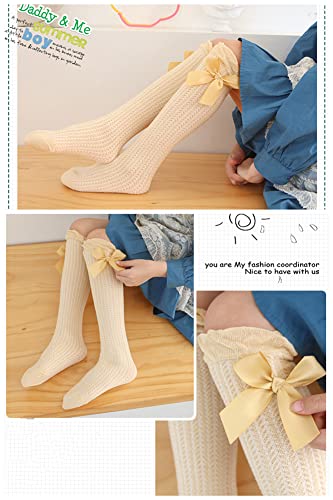 Image of Little Girl's Knee High Socks Over Calf Kids Overknee Stockings Bow Style