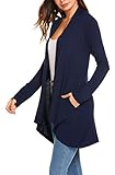 POGTMM Womens Summer Lightweight Cardigans Open Front Draped Kimono Tops (Navy Blue, US XXL(20-22))