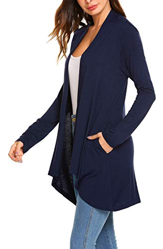 POGTMM Women's Casual Long Sleeves Open Front Cardigans with Two Pockets Side (Navy Blue, US XL(16-18))