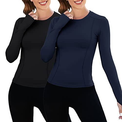 Loovoo Tight Workout Tshirt Women's Long Sleeve Running Shirts with