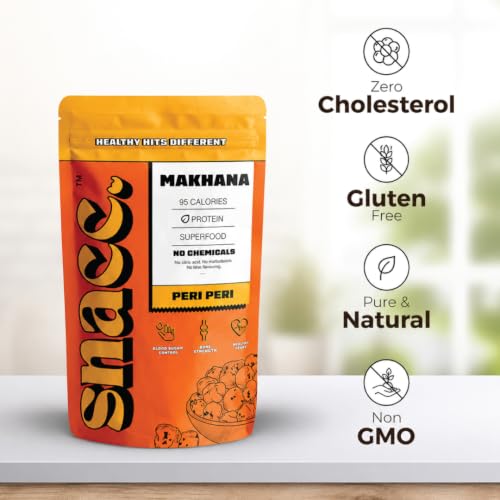 Image of Snacc Peri Peri Makhana, Spicy Roasted Fox Nuts, Protein Rich, Gluten Free, MSG Free, Zero Trans Fat, Zero Sugar, Low Calorie (Pack of 1, Peri Peri)