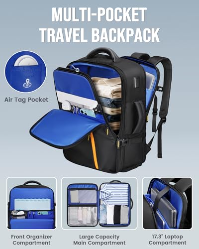 MATEIN Personal Item Travel Backpack 18x14x8 with Shoe Compartment Detachable, Expandable Underseat Backpack for Spirit Airlines Fit 17" Laptop, Airplane Approved Carry on Bag Luggage Mochila with USB2