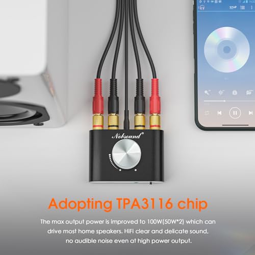 Image of Nobsound Mini Bluetooth 5.0 Stereo Amplifier for Passive Speakers | 50W x 2 with AUX, USB Audio and Bluetooth Inputs, PC Sound Card Function and Power Supply for Home or Office Speakers (Black)