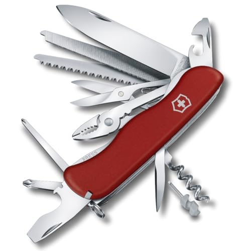 Victorinox Schweizer Taschenmesser Work Champ, 21 Funktionen, Multitool mit Feststellklinge, Zange, Metallsäge, Rot